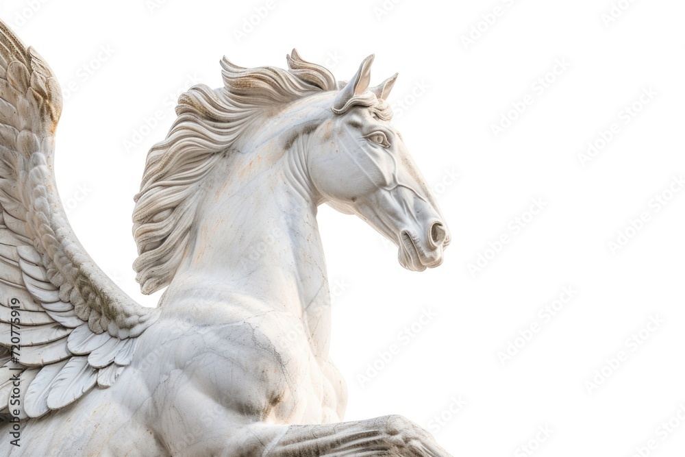 A statue of a white horse with wings. This versatile image can be used in various contexts