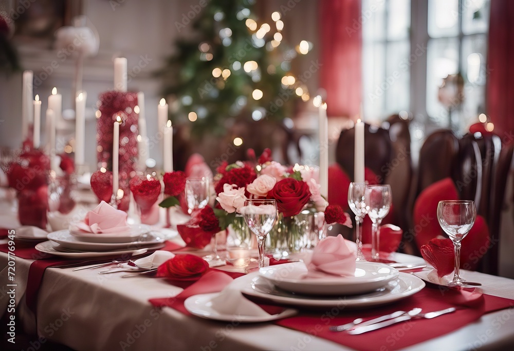Valentine's Day Day decorated setting table ning room Festive