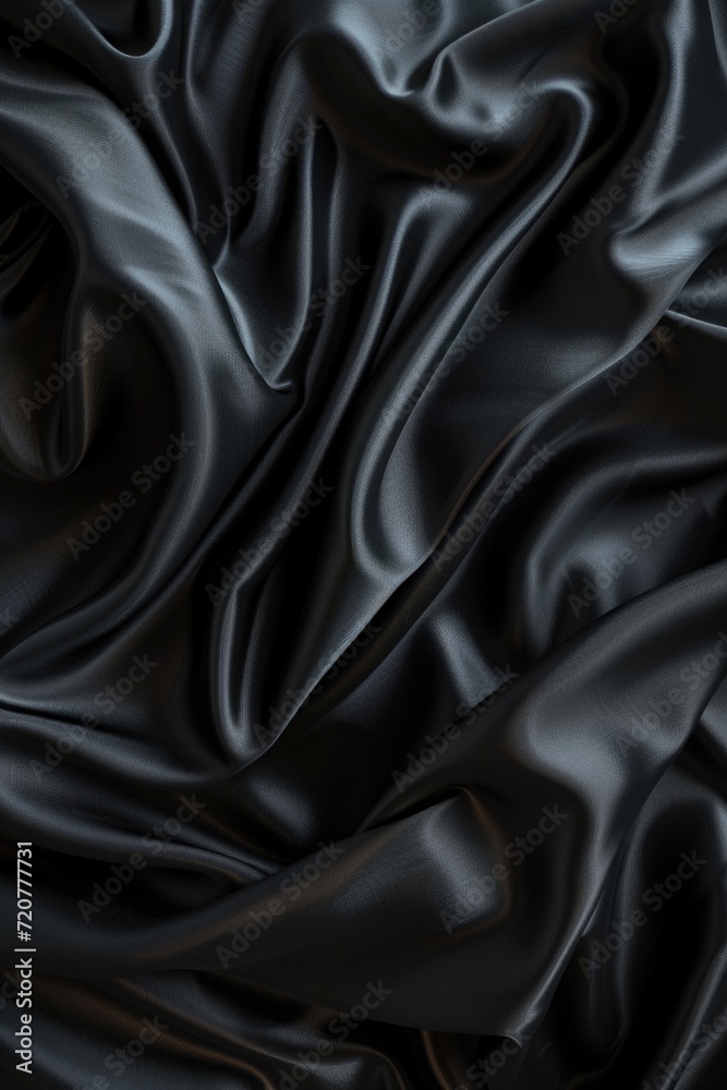 A detailed close-up of black satin fabric, showcasing its smooth texture and luxurious appearance. Perfect for fashion, interior design, or product photography A detailed close-up of black satin fabric, showcasing its smooth texture and luxurious appearance. Perfect for fashion, interior design, or product photography