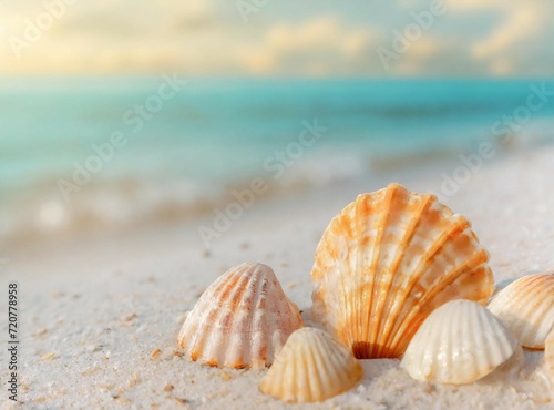 Seashells on the sand on the background of the sea © D'Arcangelo Stock