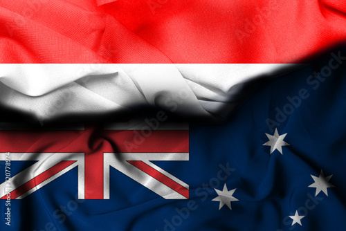 Indonesian flag illustration combining Australian flag, decoration background. 3d illustration