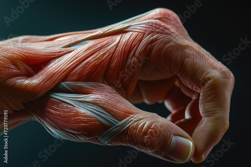 A close-up view of a person's hand with a bandage. This image can be used to depict injury, medical care, first aid, or recovery
