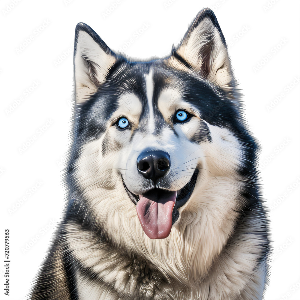 a husky dog with blue eyes on a transparent background png isolated