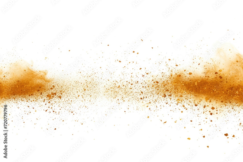 A dust cloud is captured on a white background. This image can be used to depict concepts such as pollution, environmental issues, or dust storms.