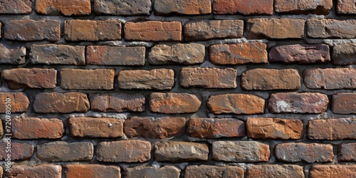A close-up view of a brick wall made entirely of bricks. This image can be used to depict construction, architecture, or urban backgrounds