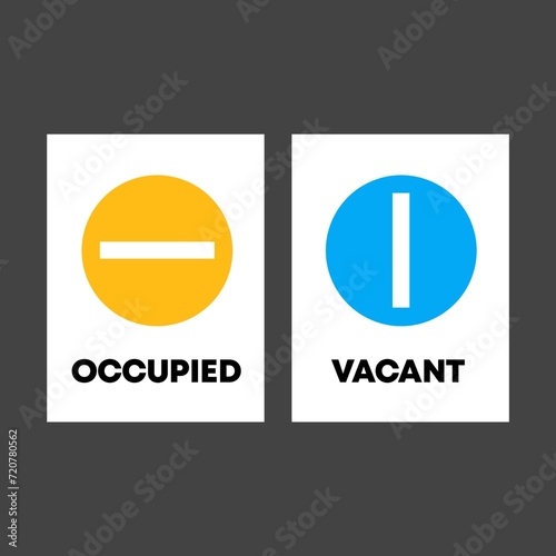 Occupied and Vacant Sign Flat Style Modern Design. Yellow and blue sign. 