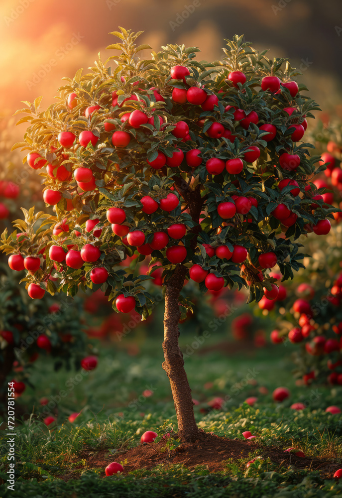 A Tall Tree Covered in Red Apples A Tall Tree Covered in Red Apples