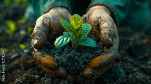 Some plants in soil on the ground of mans hand. A person holds a potted plant in their hands, showcasing their nurturing care for greenery.