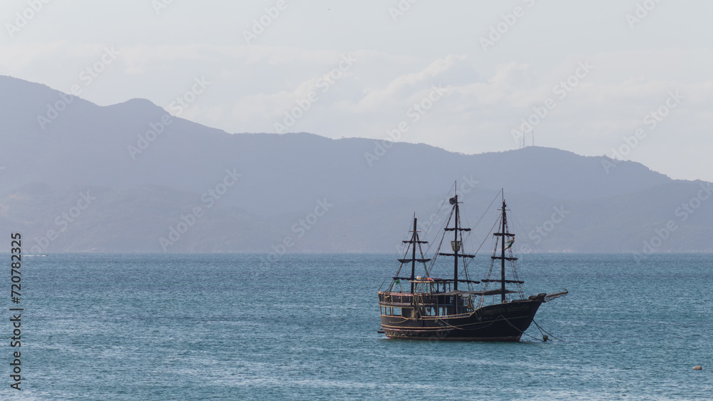 ship in the sea Cachoeira do Bom Jesus beach Florianopolis Brazil ship in the sea Cachoeira do Bom Jesus beach Florianopolis Brazil