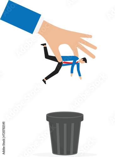 Robots replace human jobs, businessmen are thrown in the trash.
