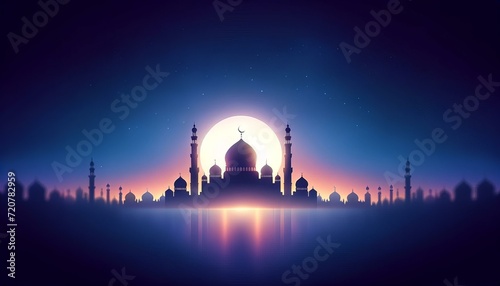 Serene Mosque Silhouette at Sunset, Islamic Culture Concept