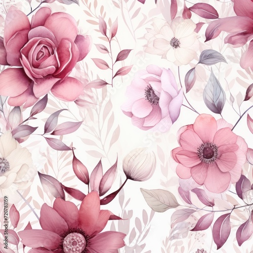 Ruby watercolor botanical digital paper floral background in soft basic pastel tones
