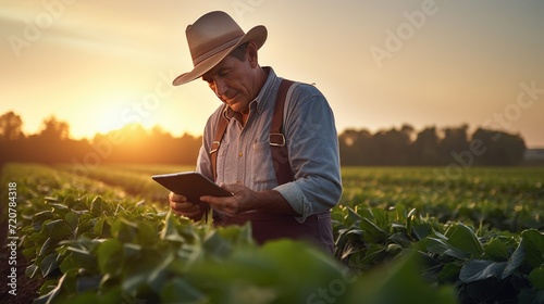 Modern farmer using a digital tablet