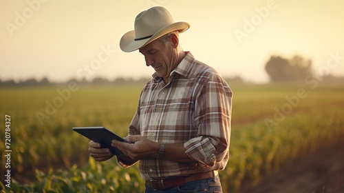 Modern farmer using a digital tablet