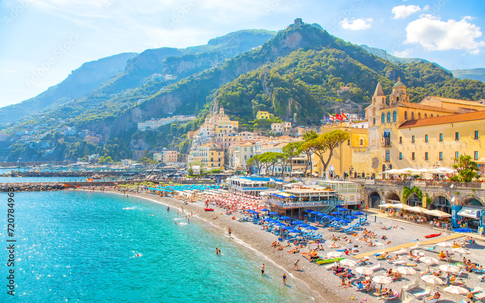 Scenic summer view of Amalfi town, Amalfi Coast, Italy - obrazy, fototapety, plakaty 