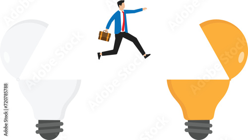 Vision to discover solutions for success, Businessman opens light bulb using binoculars concept,
