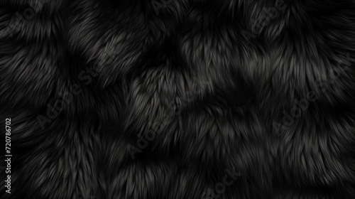 Deep black luxurious fur texture. Fur of black cat, puma, panther, fox, arctic fox, dog, bear, wolf. Animal skin design. Concept of luxury, softness, coziness, fashion background, monochrome elegance. photo