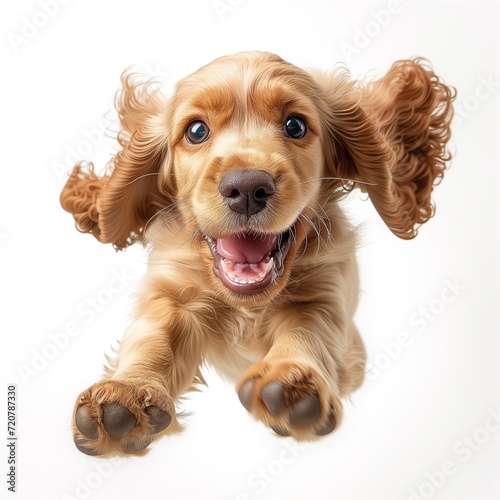 Obraz na płótnie cute spaniel pup jumping in the studio