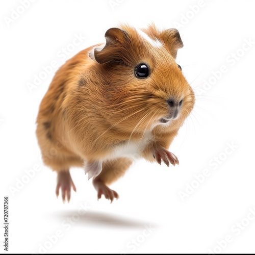 guinea pig jumping on a whit background