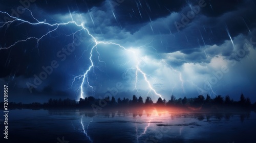 Majestic Lightning and Stormy Sky: A Powerful and Epic Nature Scene AI Generated
