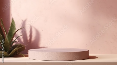 3d render of minimal product display podium with cactus and succulent Generative AI