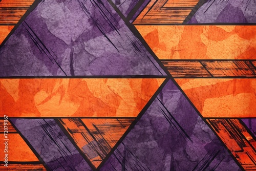 Tangerine  steel  and plum seamless African pattern  tribal motifs grunge texture on textile background