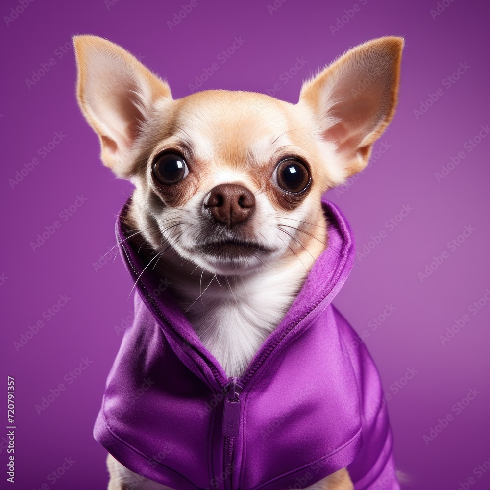 Impressed Chihuahua Dog Looking at Camera on Purple Background AI Generated