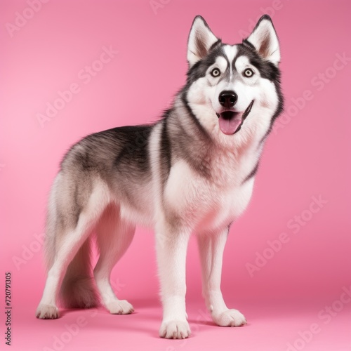 Professional Full Length Husky Dog on Pink Background AI Generated © Alex
