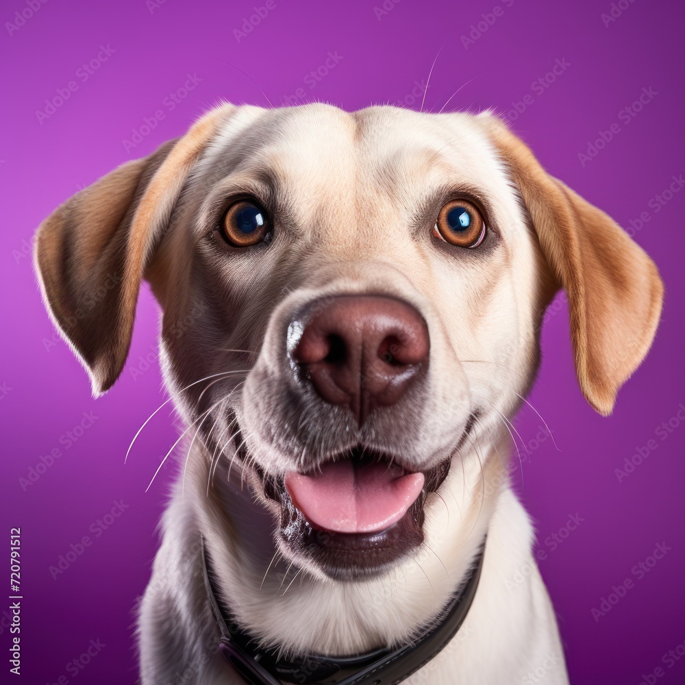 Impressed Labrador Dog Looking at Camera on Purple Background AI Generated