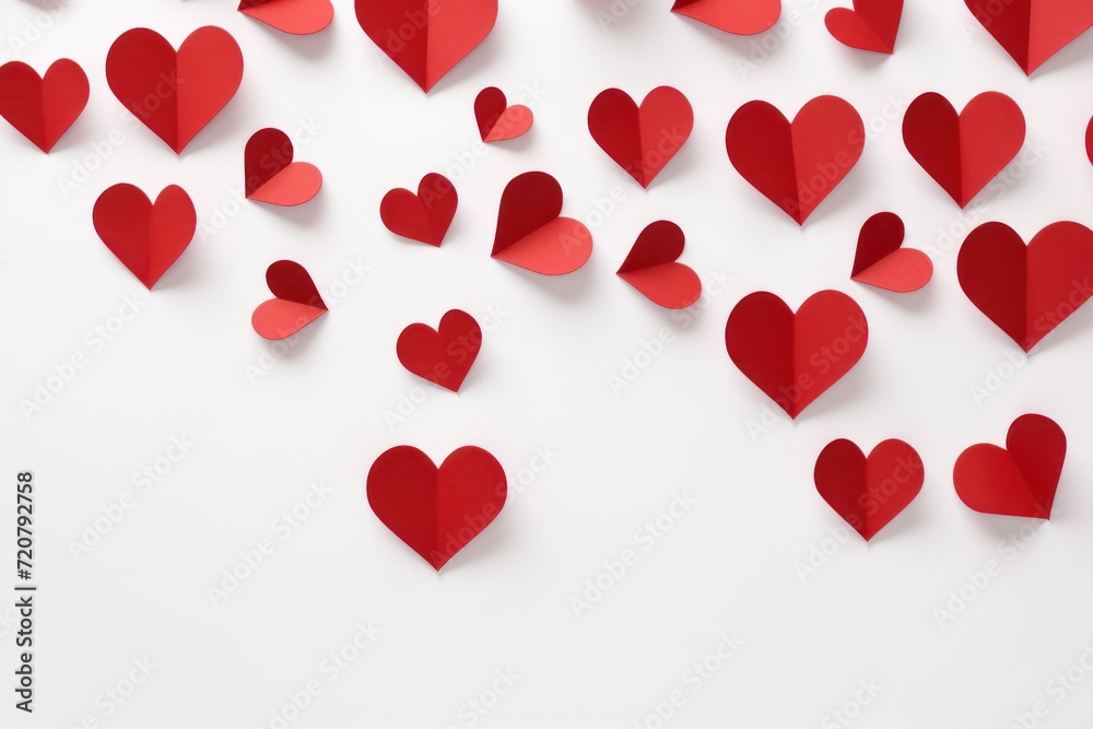 Red Paper Hearts Isolated on White Background AI Generated