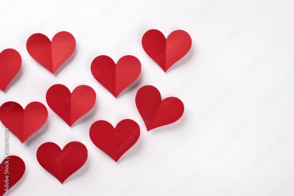 Romantic Red Paper Hearts on White Background AI Generated
