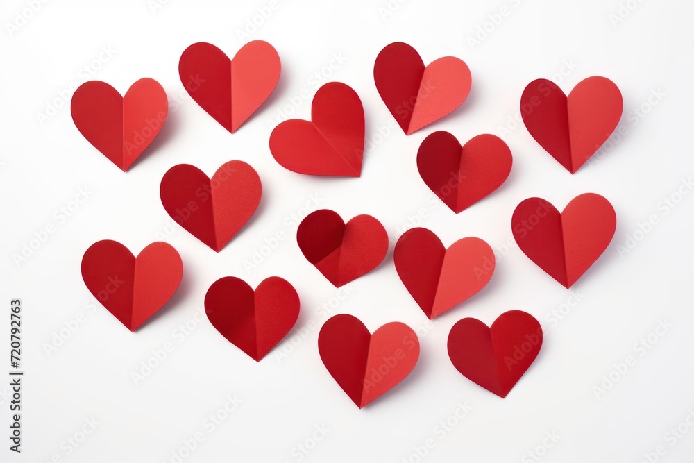 Romantic Red Paper Hearts Isolated on White Background AI Generated