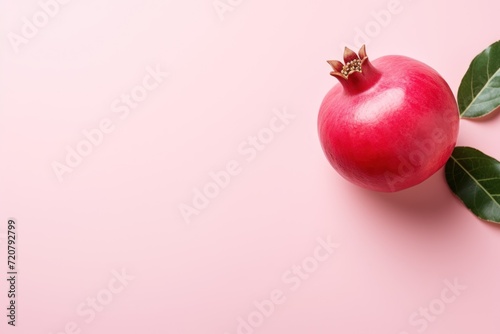 Minimal Flat Lay Concept with Red Pomegranate Fruit on Pastel Pink Background AI Generated
