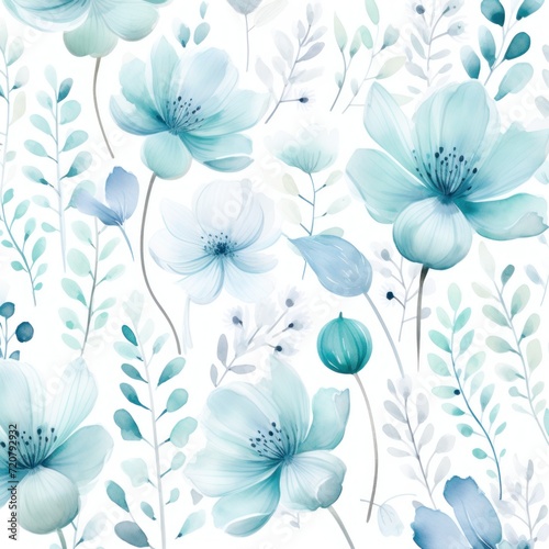 Teal watercolor botanical digital paper floral background in soft basic pastel tones
