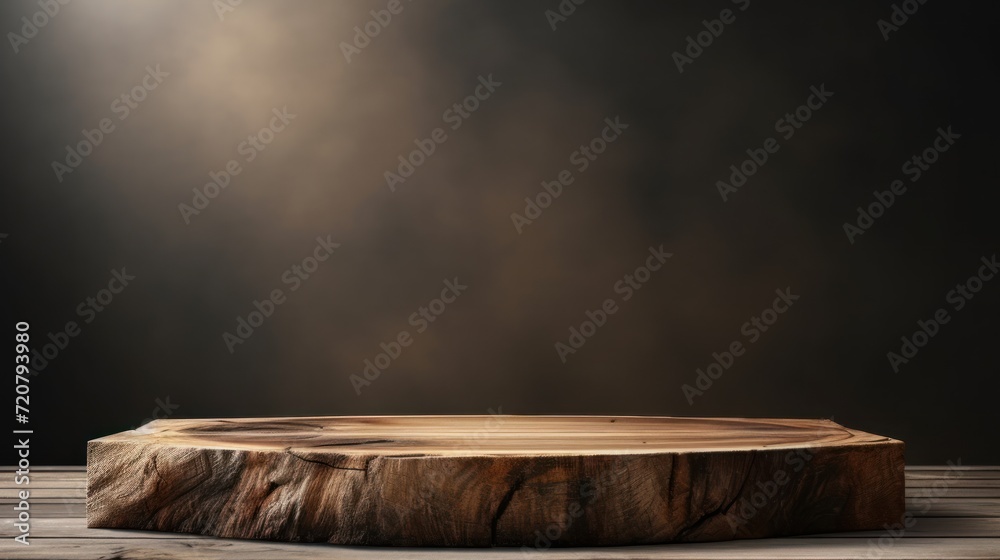 Wooden table for product display on black background. 3d rendering Generative AI