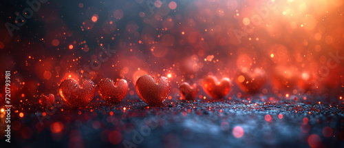 St. Valentine's Day red bokeh background with hearts, place for text.generative ai