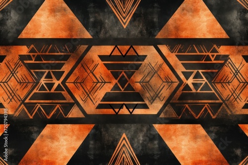 Topaz, salmon, and onyx seamless African pattern, tribal motifs grunge texture on textile background