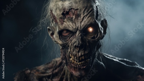 Scary Zombie Headshot Portrait for Halloween Banner AI Generated