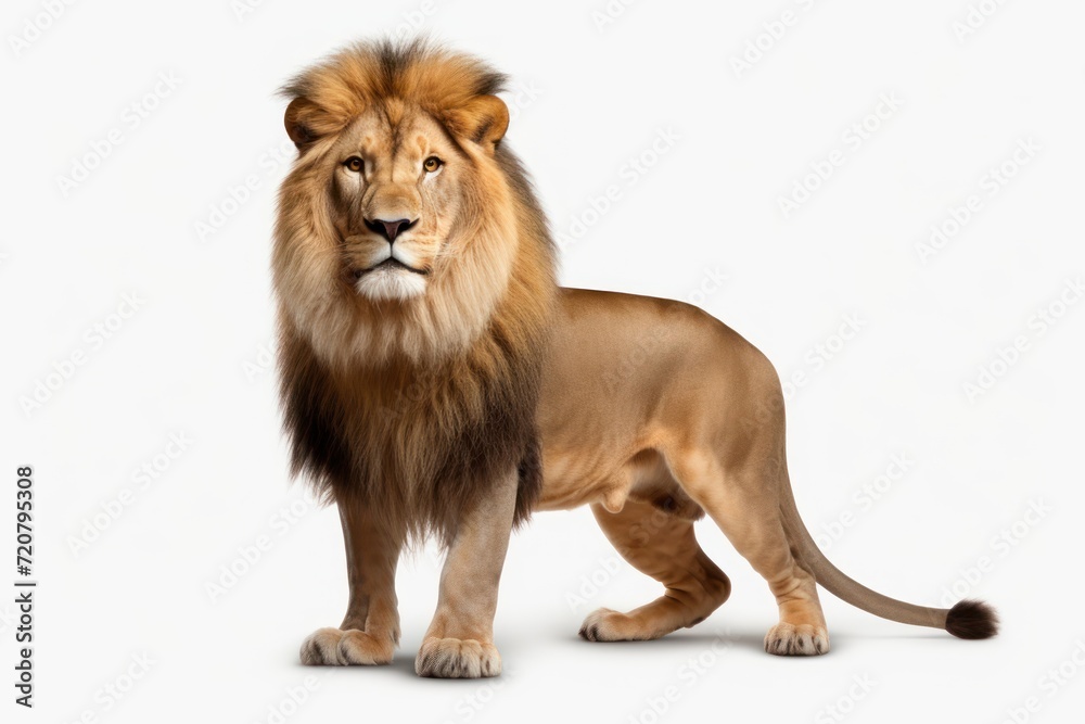 Male lion isolated on white background. Side view. 3D illustration.