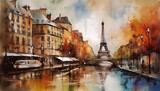 France, Paris, watercolor