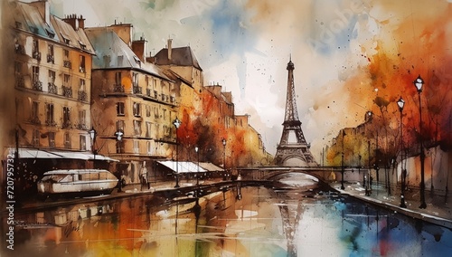 France, Paris, watercolor photo