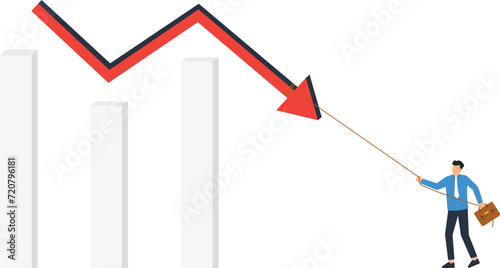 Economic recession from high inflation and stock market crash, Crisis or depression or investment risk or price drop causing money loss concept,
