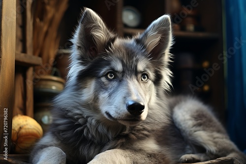 A beautiful purebred dog looking directly into the camera lens  close-up portrait