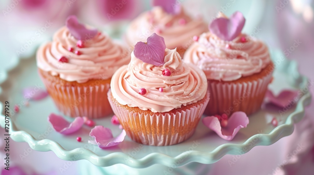 Cupcakes with vibrant pink frosting and sprinkles generative ai Cupcakes with vibrant pink frosting and sprinkles generative ai