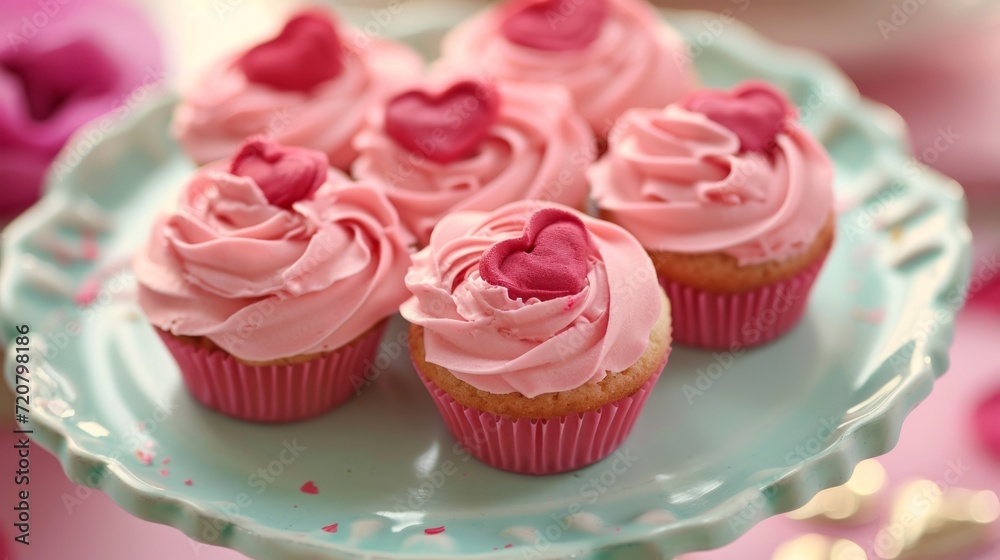 Cupcakes with vibrant pink frosting and sprinkles generative ai