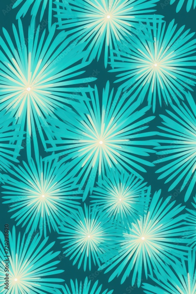 Turquoise striking artwork featuring a seamless pattern of stylized minimalist starbursts