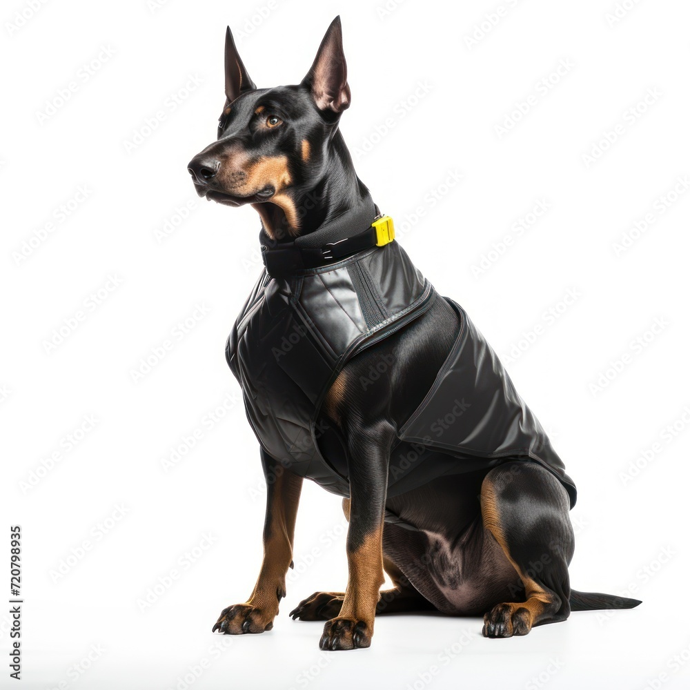 Confident Doberman Dog Dressed as Security Guardian AI Generated