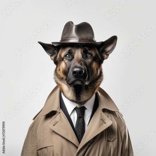 Confident German Shepherd Dog Dressed as Detective AI Generated © Alex