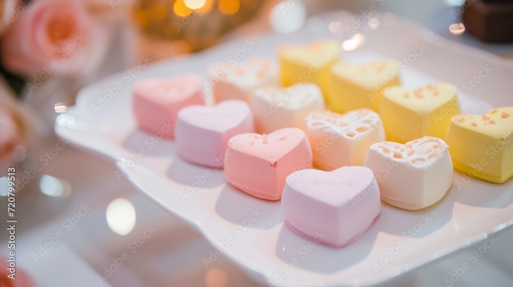 Heart-shaped petit fours with pastel-colored fondant generative ai Heart-shaped petit fours with pastel-colored fondant generative ai