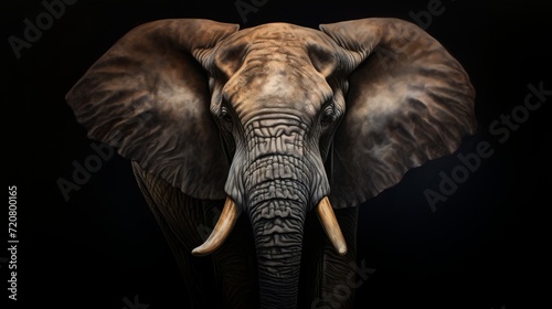The Elephant Standing on Dark Background. Generative AI.